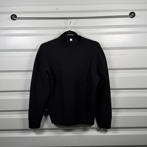 Uniqlo Womens Black 100% Wool Long Sleeve Crewneck Pullover Sweater Size L